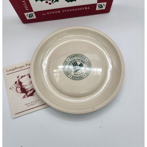 Longaberger Pottery Traditional Holly Pillar Candle Holder. - Picture 2 of 3